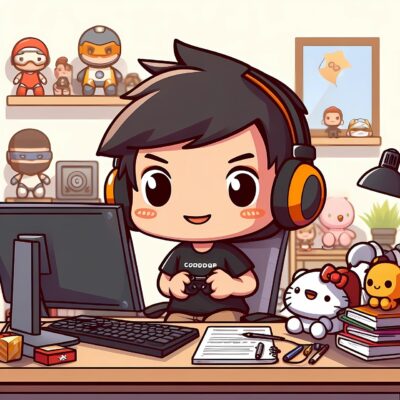 ai generated, man, desk, gamer, computer, programmer, office, figure, cartoon, gamer, gamer, gamer, gamer, gamer